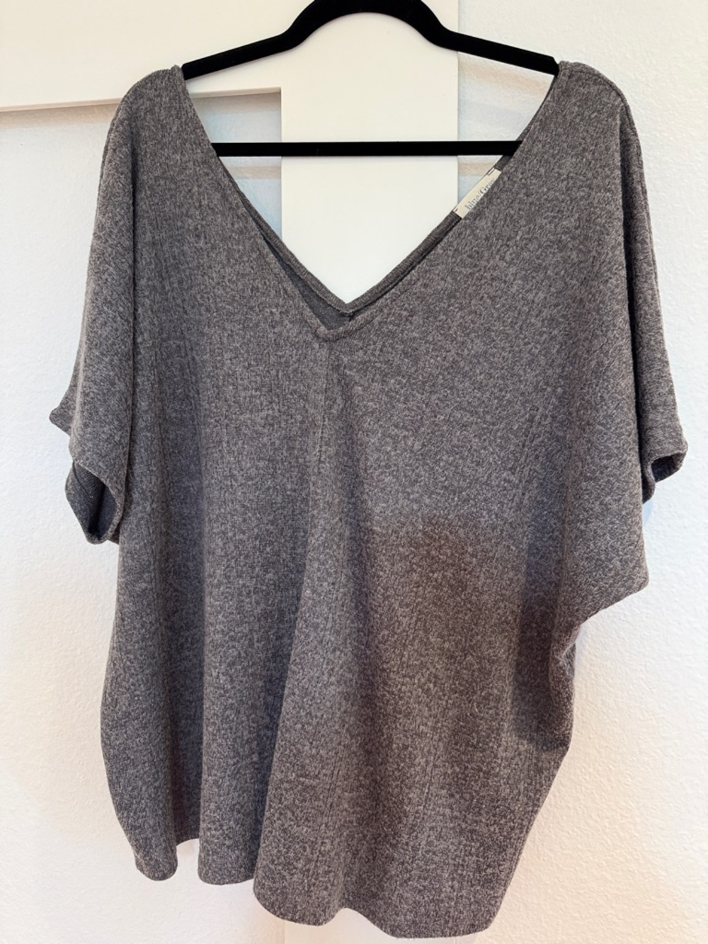 Classic Gray Ribbed V-Neck Sweater Top